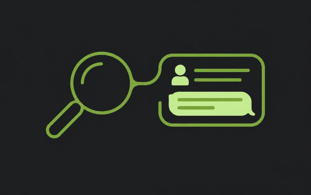 Illustration of a magnifying glass turning into a conversational answer panel
